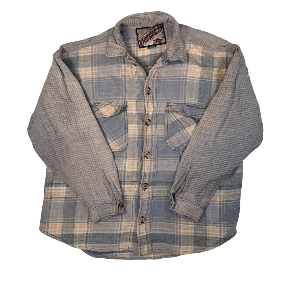 Vintage Quiksilver Quilted Lined Flannel Shirt Jacket Gray Plaid Mens M Surf